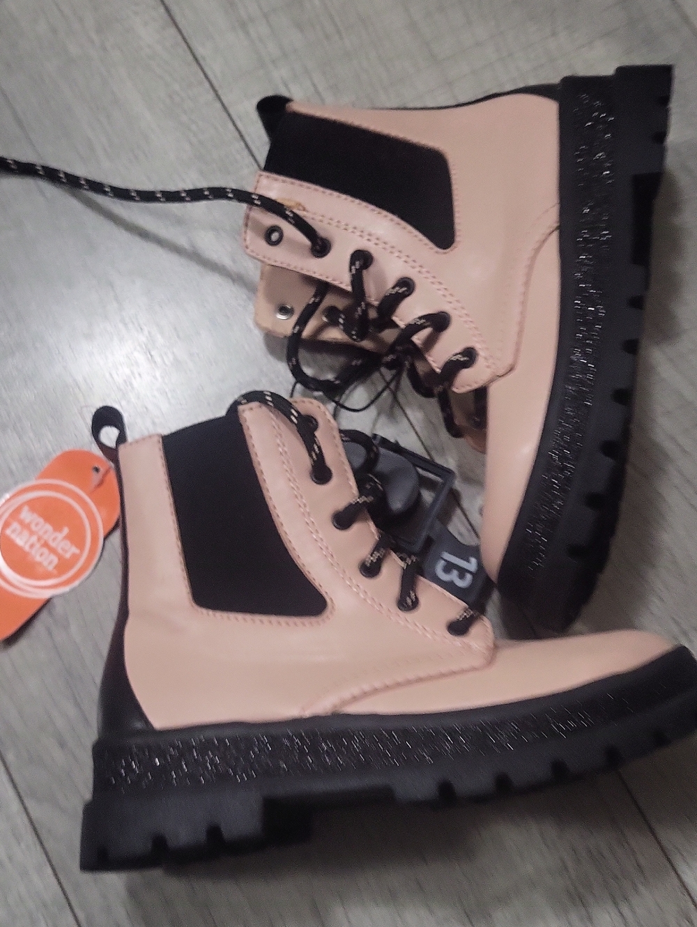 wonder nation Pink and Black Lace-Up Kids Boots